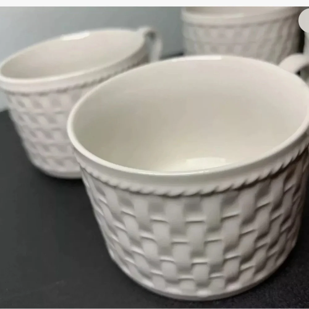 ONEIDA Westerly Basket Weave Demitasse Mugs Woven White Wicker 6 Cups, NIB - Picture 3 of 7